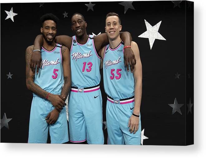 Nba Pro Basketball Canvas Print featuring the photograph Derrick Jones and Bam Adebayo by Jesse D. Garrabrant