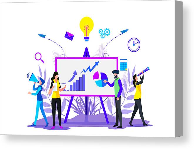 Internet Canvas Print featuring the drawing Digital business strategies, Creating business strategy plan, generating report. Growth chart by Govindanmarudhai