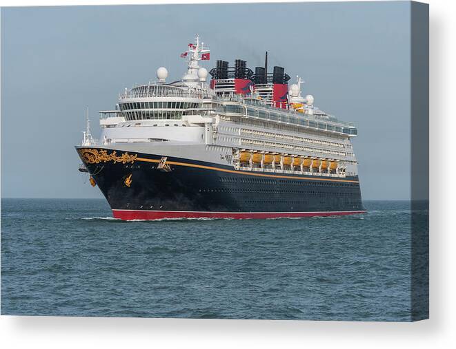 Disney Canvas Print featuring the photograph Disney Wonder Approaching from Sea by Bradford Martin