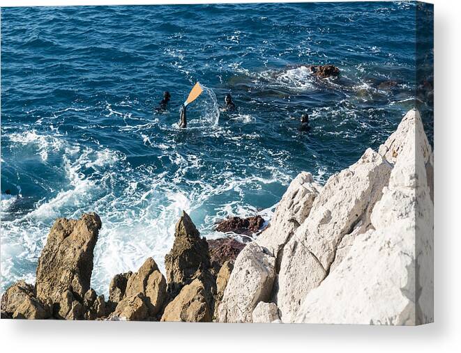 Diving Into Water Canvas Print featuring the photograph Diver in the wave by Jean-Marc PAYET