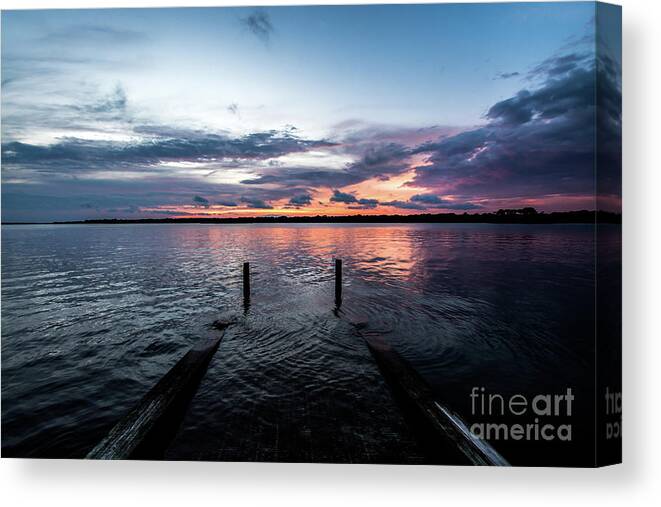 Sunset Canvas Print featuring the photograph Dockside Sunset by Beachtown Views