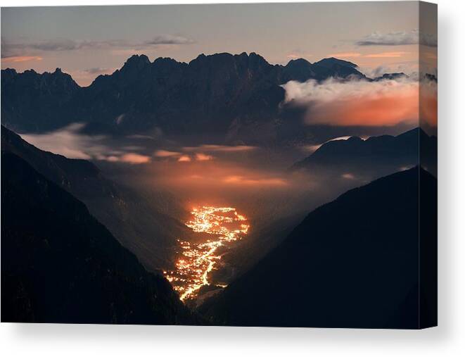 Dolomites Canvas Print featuring the photograph Dolomites village by Songquan Deng