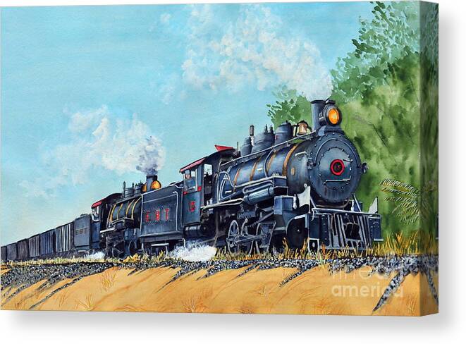 Steam Engine Canvas Print featuring the painting Double Header by John W Walker