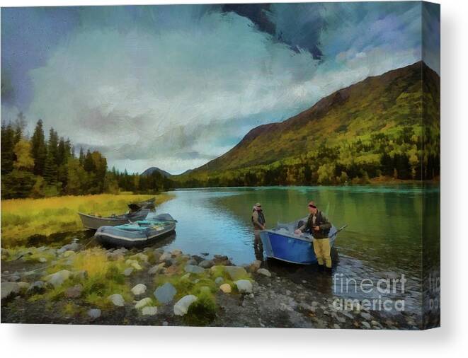 Fishermen Canvas Print featuring the photograph Down On The River by Eva Lechner