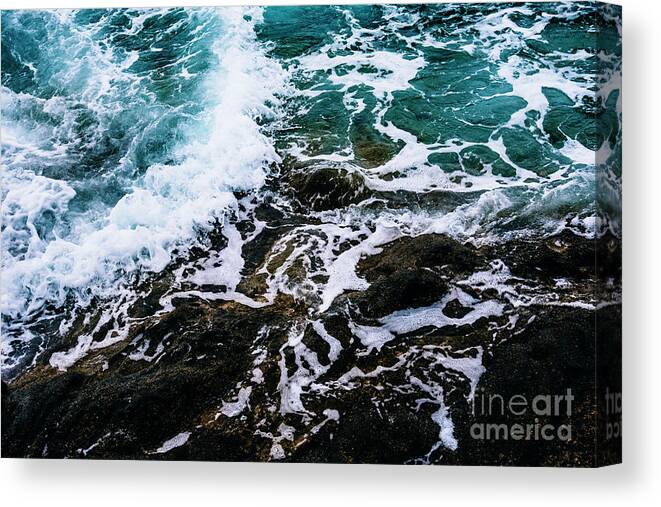 Sea Canvas Print featuring the photograph Dramatic ocean waves landscape aerial drone view. by Jelena Jovanovic
