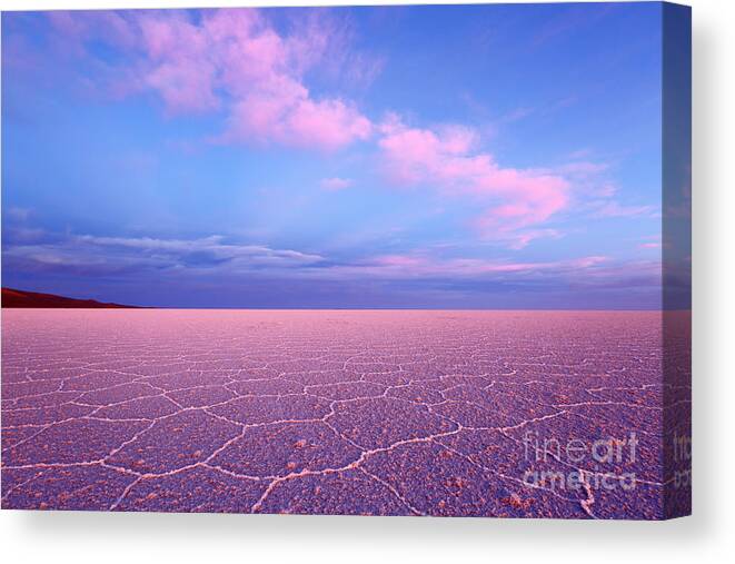 Pink Cloud Canvas Print featuring the photograph Dreamy Pink Clouds Above the Salar de Uyuni Bolivia by James Brunker