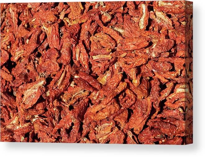 Fresh Canvas Print featuring the photograph Dried Italian Tomatoes Background by Artur Bogacki