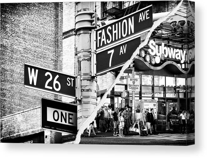 Signs Canvas Print featuring the photograph Dual Torn Collection - Fashion Avenue by Philippe HUGONNARD