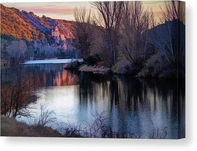 Atardecer Canvas Print featuring the photograph Duero river at sunset, Soria, Castilla and Leon - Picturesque Ed by Jordi Carrio Jamila