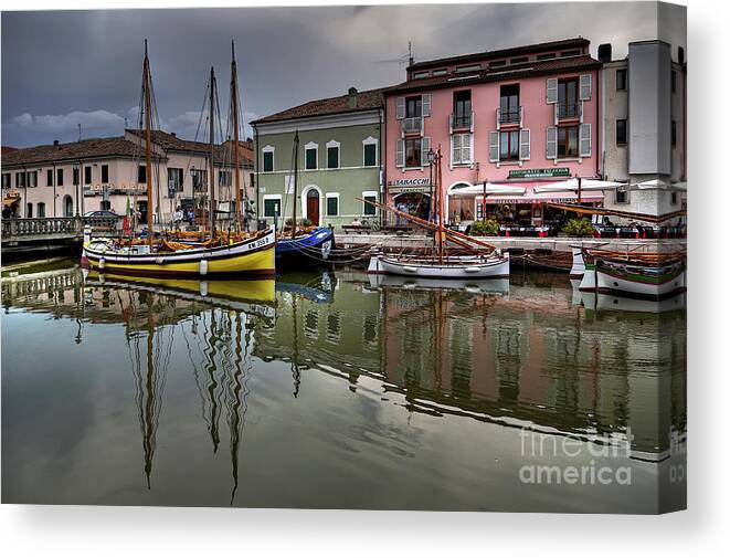Sail Canvas Print featuring the photograph Dusk Cesenatico Harbour - Italy by Paolo Signorini