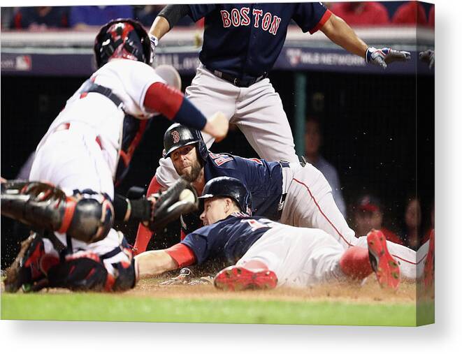 People Canvas Print featuring the photograph Dustin Pedroia and Brock Holt by Maddie Meyer