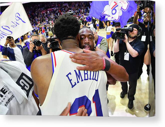 Playoffs Canvas Print featuring the photograph Dwyane Wade and Joel Embiid by Jesse D. Garrabrant