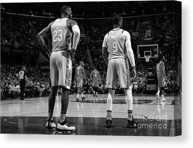 Lebron James Canvas Print featuring the photograph Dwyane Wade and Lebron James by Joe Murphy