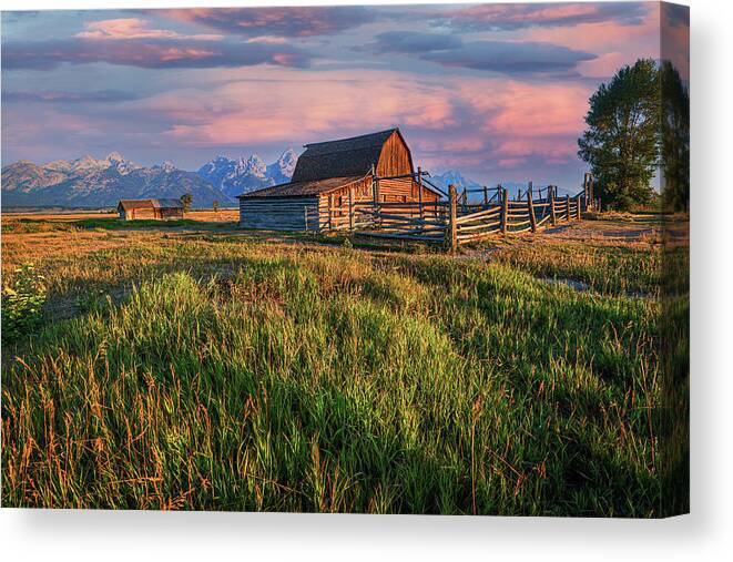 Yellowstone Canvas Print featuring the photograph Early morning at the barn by Gary Felton