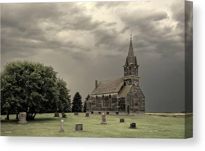 East Norway Lutheran Canvas Print featuring the photograph East Norway Lutheran Church - abandoned church in Nelson county ND by Peter Herman