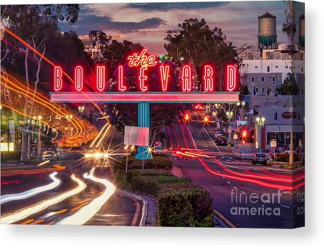 City Street Canvas Print featuring the photograph El Cajon Boulevard Neon Sign by Sam Antonio