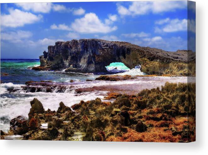 Cozumel Canvas Print featuring the photograph El Mirador Natural Bridge Rock Arch East Coast of Cozumel Mexico by Peter Herman