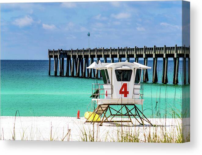 Pensacola Beach Canvas Print featuring the photograph Emerald Pensacola Beach Florida Pier by Beachtown Views