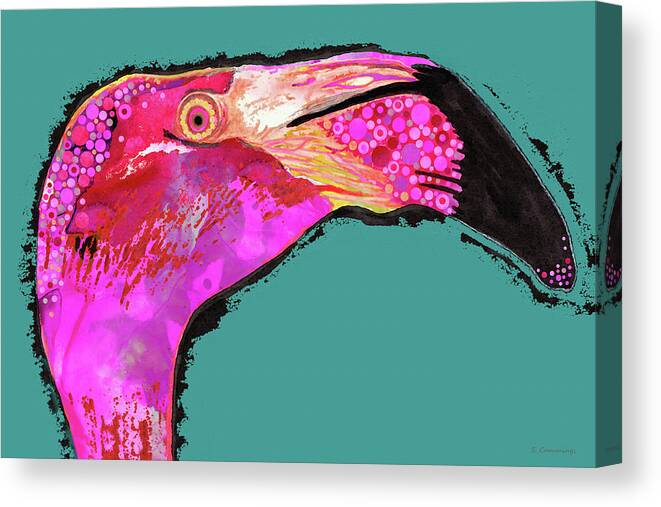 Flamingo Canvas Print featuring the painting Enchanted Pink Flamingo Tropical Art by Sharon Cummings