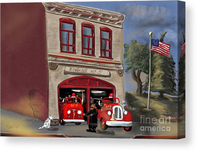 Firehouse Canvas Print featuring the digital art Engine 5 by Doug Gist