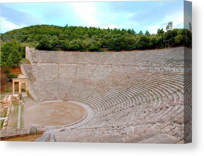 Greece Canvas Print featuring the photograph Epidavros Amphitheatre 3 by Deborah Smolinske