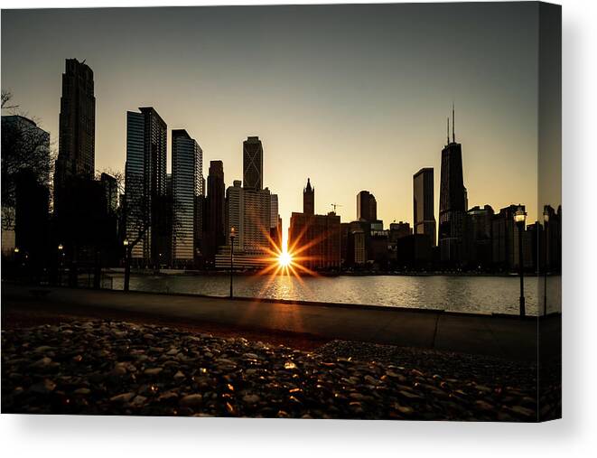 Sunset Canvas Print featuring the photograph Equinox sunset in Chicago by Sven Brogren