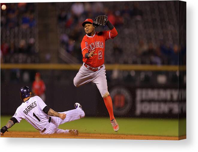 Double Play Canvas Print featuring the photograph Erick Aybar and Brandon Barnes by Justin Edmonds