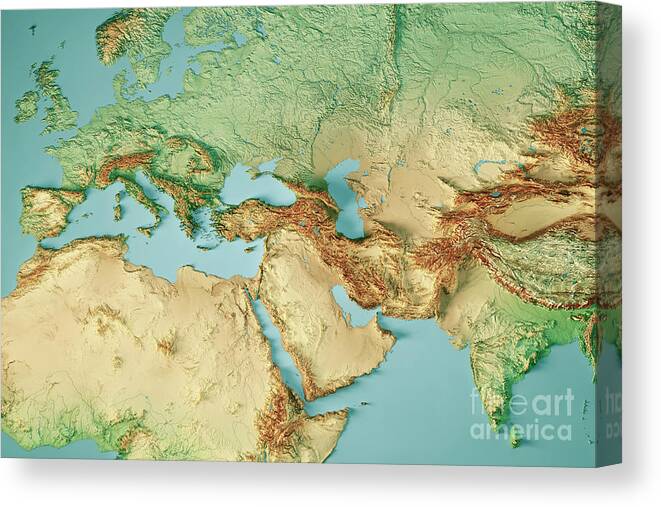 Mediterranean Sea 3D Render Topographic Map Color Digital Art by Frank  Ramspott - Fine Art America