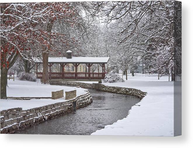 Lake Leota Canvas Print featuring the photograph Allen Creek Winterscape at Lake Leota Park in Evansville Wisconsin by Peter Herman