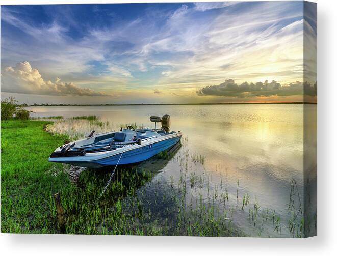 Boats Canvas Print featuring the photograph Evening Fishing Boat by Debra and Dave Vanderlaan
