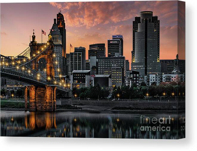 Cincinnati Canvas Print featuring the photograph Evening in Cincinnati by Shelia Hunt