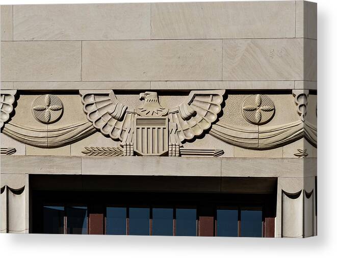 Us Symbol Canvas Print featuring the photograph US Symbol, El Paso Courthouse, Texas 1936. Exterior detail by Ikonographia - Carol Highsmith