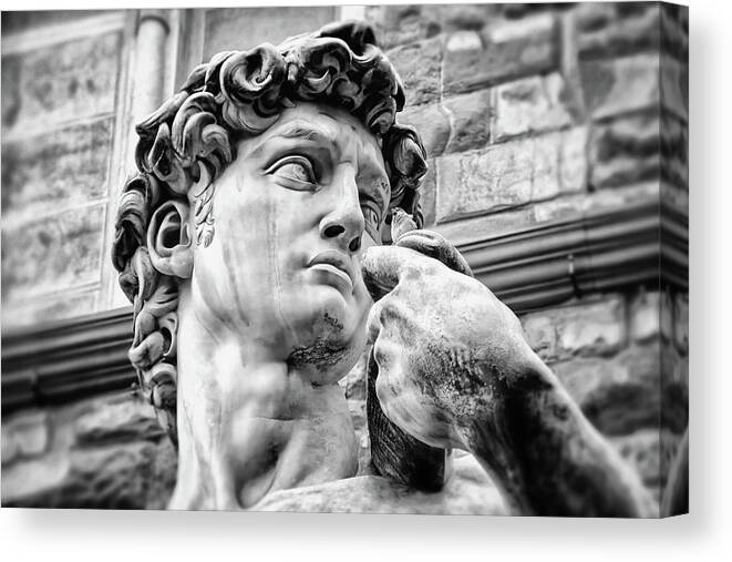 David Canvas Print featuring the photograph Face of David by Michelangelo Florence Italy Black and White by Carol Japp