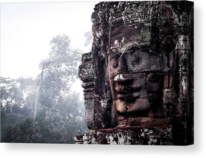 Battambang Canvas Print featuring the photograph Faces of Bayon in Siem Reap by Arj Munoz