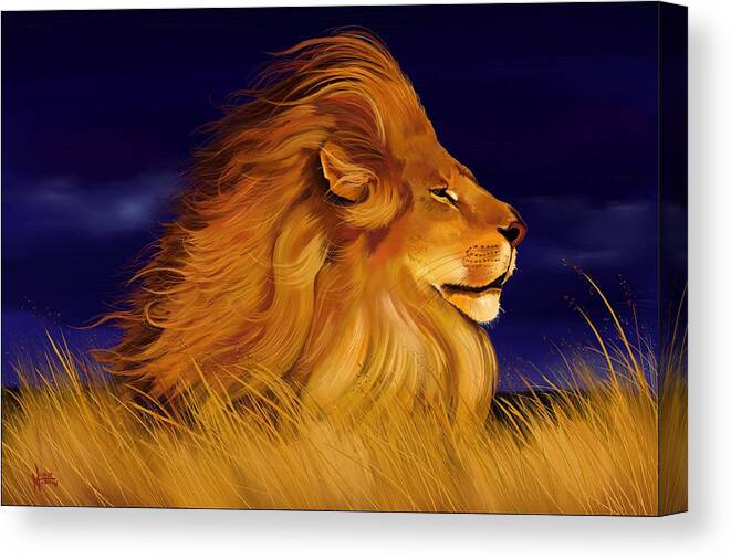Lion Canvas Print featuring the digital art Facing the Storm by Norman Klein