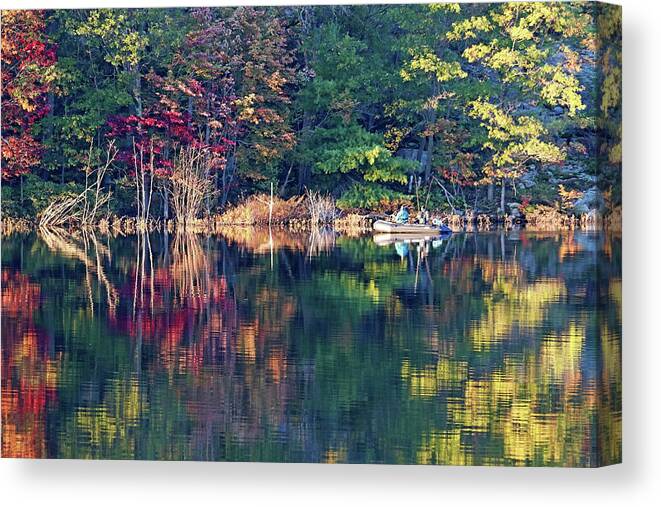 Fall Canvas Print featuring the photograph Fall Fishing On The Moon River by Debbie Oppermann