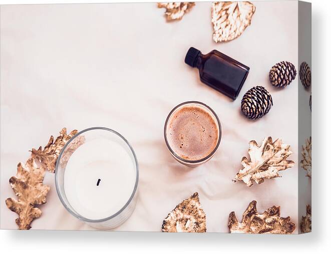 Spa Canvas Print featuring the photograph Fall spa beauty products flatlay on white by JulyProkopiv