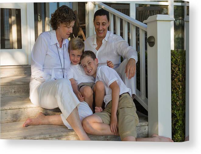 The Hamptons Canvas Print featuring the photograph Family portrait, porch ay sunset by Cheryl Machat Dorskind