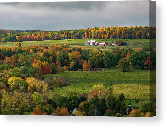 Farm Canvas Print featuring the photograph Farmhouse Among the Autumn Colors by Nicole Lloyd