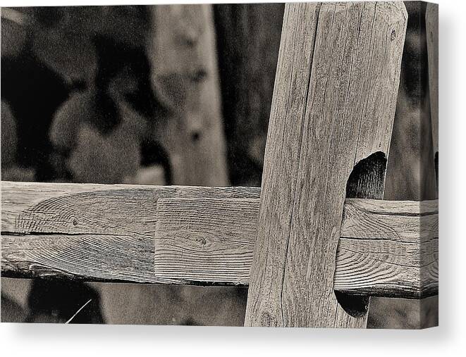 Fence Post Wood B&w Canvas Print featuring the photograph Fence Post by John Linnemeyer