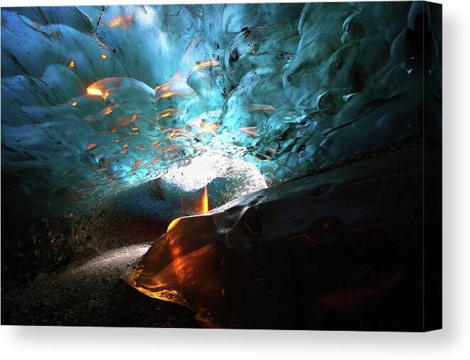 Iceland Canvas Print featuring the photograph Fire in ice #2 by Christopher Mathews