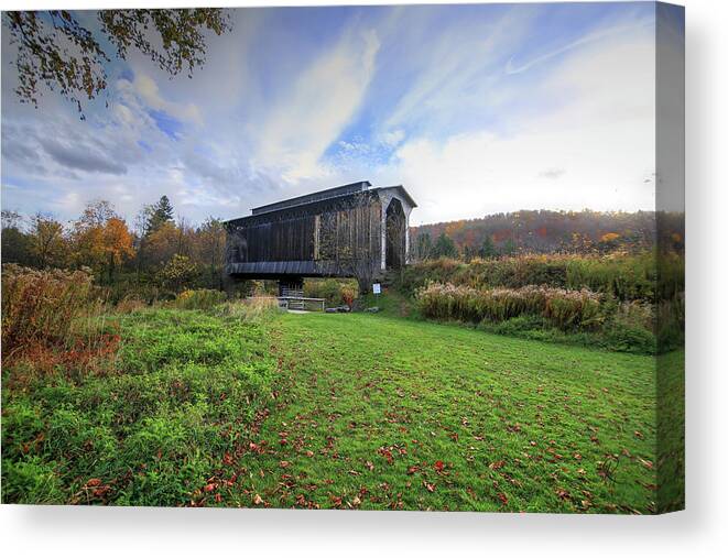 Fine Art Canvas Print featuring the photograph Fisher Covered Railroad Bridge by Robert Harris