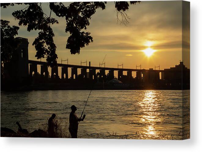 Silhouette Canvas Print featuring the photograph Fishing End of Day by Cate Franklyn