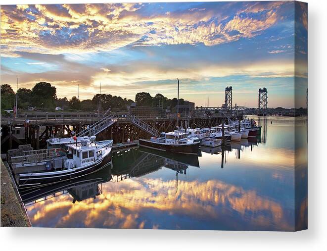 Portsmouth Canvas Print featuring the photograph Fishing Pier Sunset by Eric Gendron