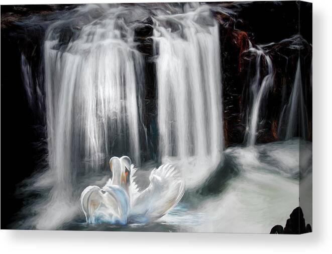 Waterfall Canvas Print featuring the photograph Floating in Sunlight under the Falls Painting by Debra and Dave Vanderlaan