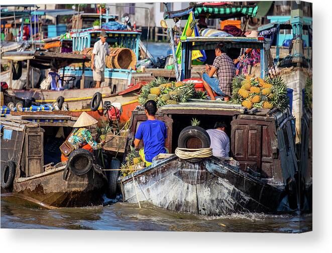 Cai Rang Canvas Print featuring the photograph Floating Market Scene by Arj Munoz