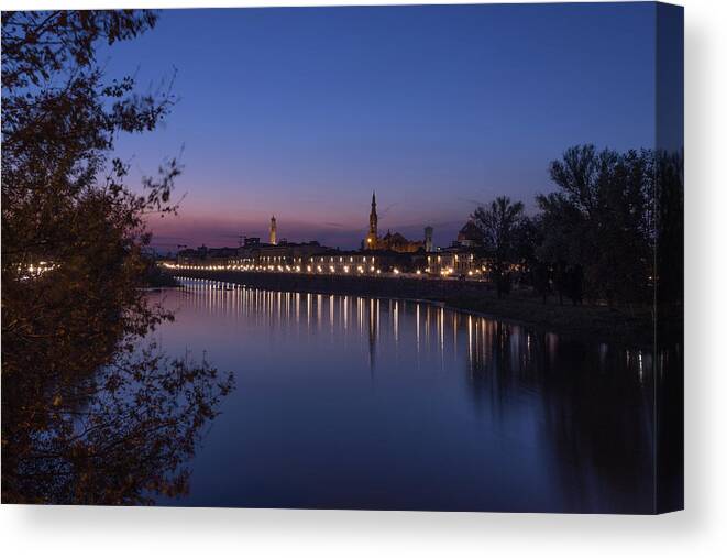 Florence Canvas Print featuring the photograph Florence at Night by Andrew Lalchan