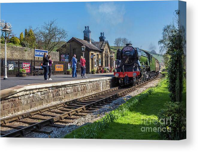 Uk Canvas Print featuring the photograph Flying Scotsman In Oakworth by Tom Holmes Photography