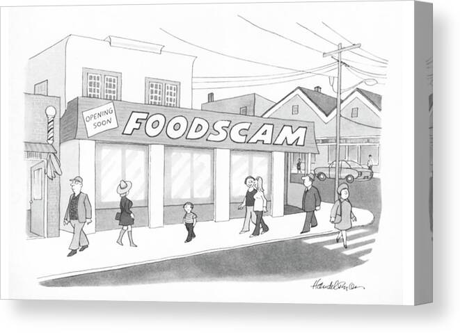 Captionless Canvas Print featuring the drawing Foodscam by JB Handelsman
