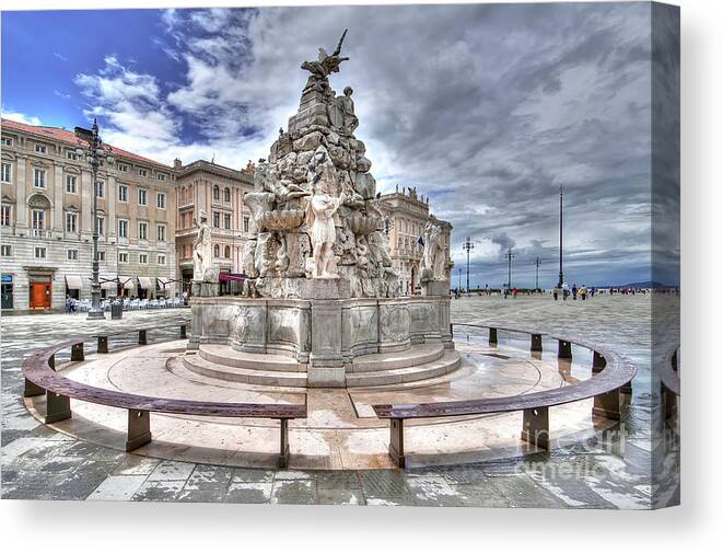 Italy Canvas Print featuring the photograph Fountain of the Four Continents - Trieste - Italy by Paolo Signorini